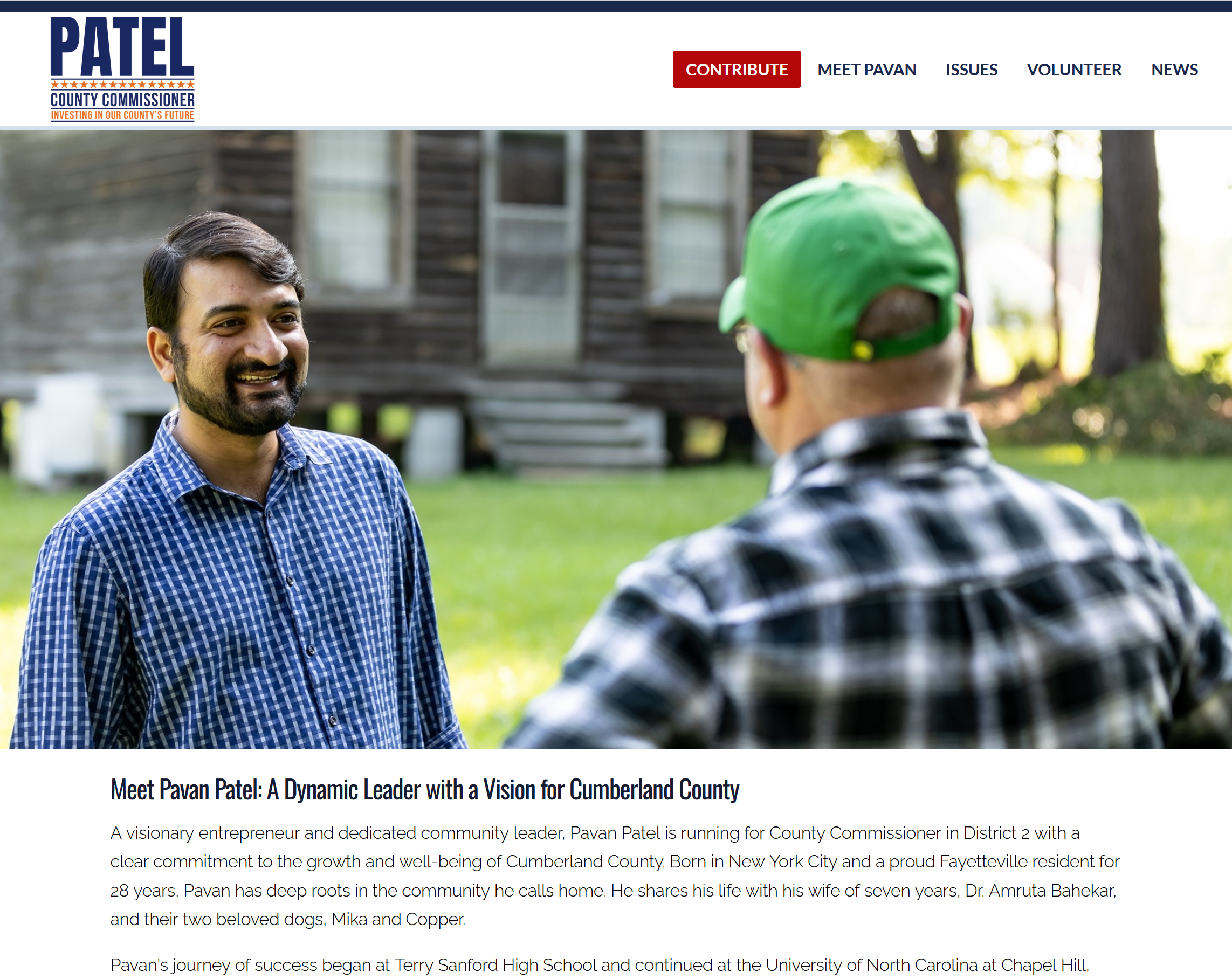 Campaign website template example - county commissioner home page