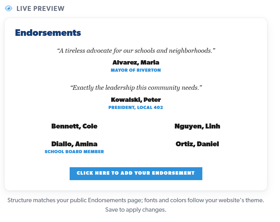 Collect and showcase endorsements